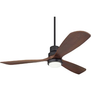 52" Casa Vieja Delta-Wing DC Modern Indoor Outdoor Ceiling Fan with LED Light Remote Control Matte Black Dark Walnut Damp Rated for Patio Exterior - 1 of 4