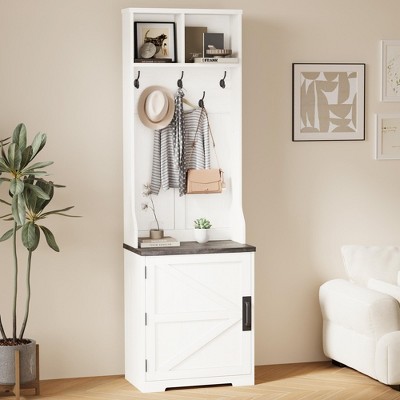 77" Coat Rack Freestanding, Entryway Hall Tree with Shoe Storage, 5 Hooks, 2 Open Cubbies & Shoe Cabinet