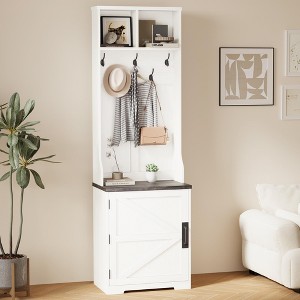 77" Coat Rack Freestanding, Entryway Hall Tree with Shoe Storage, 5 Hooks, 2 Open Cubbies & Shoe Cabinet - 1 of 4