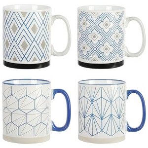 Mr. Coffee Parkmill 4 Piece 17 Ounce Stoneware Assorted Wax Relief Design Mug Set - 1 of 4