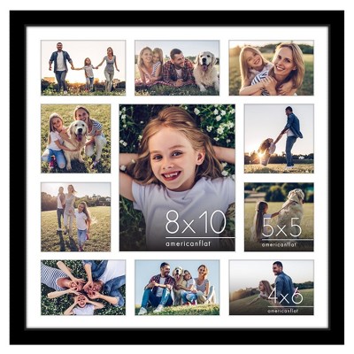 Americanflat 20x20 Collage Picture Frame  - Multi Picture Frames Fit One 8x10, Four 5x5 and Six 4x6 Photos or Use as One 20x20 Frame -- Black