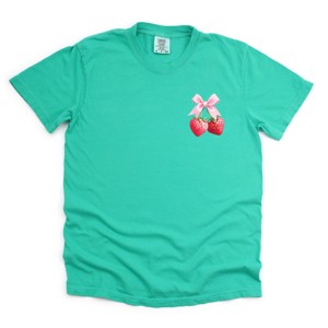 Simply Sage Market Coquette Strawberry Watercolor Garment Dyed Tee - 1 of 4