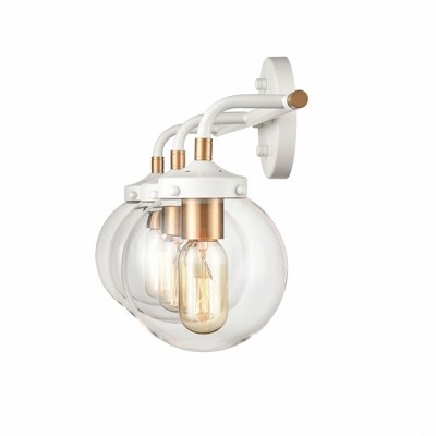 Matte White and Satin Brass 3-Light Vanity with Clear Glass Shades