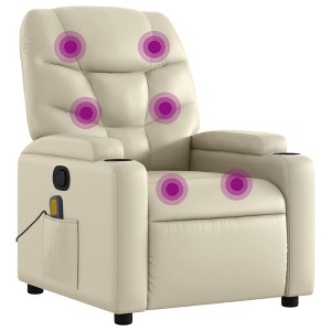 vidaXL Faux Leather Massage Recliner Chair in Cream - Manual Reclining Armchair with Cup Holders for Living Room Comfort - 1 of 4