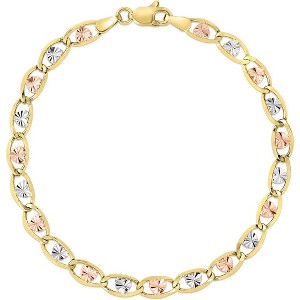 10k Tri-Color Gold 4.3mm Valentino Heart Link Chain Bracelet or Anklet - 1 of 3
