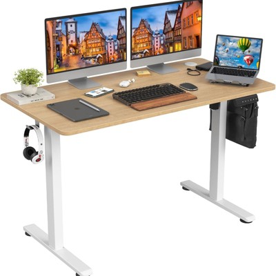 FURNIinspire Desks, Standing Desk Adjustable Height Sit Stand Home Office Desk, Brown, 48"*24"*29"