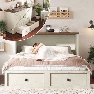 AMERLIFE Farmhouse Murphy Bed with Storage & Charging Station