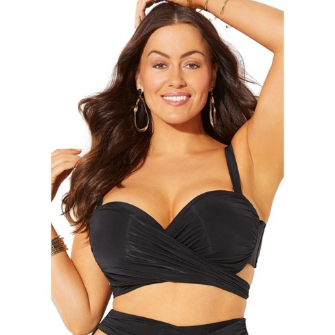 Swimsuits for All Women's Plus Size Crisscross Cup Sized Wrap Underwire  Bikini Top - 18 D/DD, Black