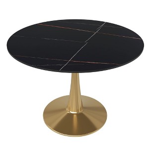 LeisureMod Round Dining Table Modern 40" Sintered Stone Tabletop with Gold Steel Pedestal Base Bristol Series - 1 of 4