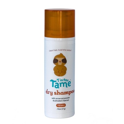 T is for Tame - Powder Puff Dry Shampoo for Babies & Kids, Gentle Formula with Arrowroot Powder & Activated Charcoal, Mess-Free Application, 1 oz.