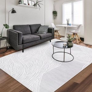 Washable Modern Contemporary Striped Rug Non Slip Low Pile Rug Soft Throw Floor Cover Foldable Indoor Carpet for Living Room Bedroom Playroom Nursery - 1 of 4