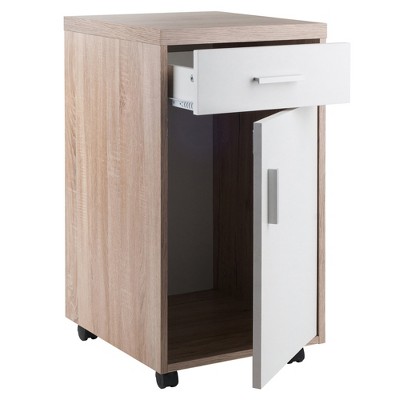 Transitional Two-Tone Brown and White Lockable Office Storage Cabinet