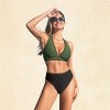 Women's Green&Black Textured Crochet Trim High-Rise Bikini Set - Cupshe - 3 of 4