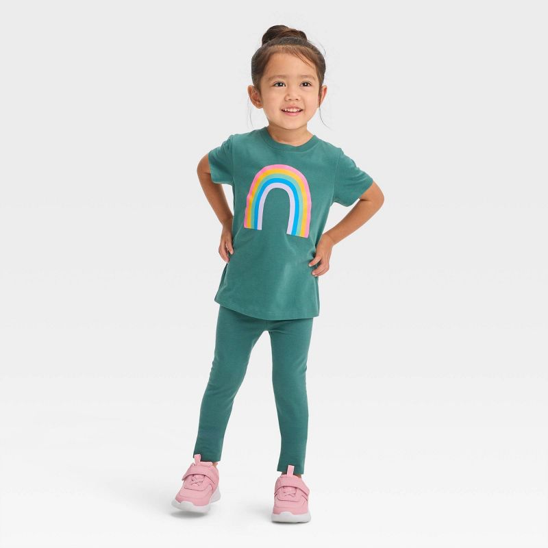 Toddler Girls' 'Rainbow' Short Sleeve T-Shirt - Cat & Jack™ Dark Green, 4 of 7