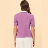 Allegra K Women's Contrast Collar Tie Ruffle Front Button Short Sleeve Work Shirt - 4 of 4