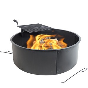 Sunnydaze Outdoor Heavy-Duty Steel Portable Campfire Ring with Cooking Grate and Fire Poker - 36" - Black - 1 of 4