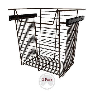  Rev-A-Shelf Sidelines CBSL-181417BZ-3 18" Bronze Wire Pullout Storage Basket Bin Organizer for 14" Deep Kitchen, Bathroom, or Closet Cabinet (3 Pack) 