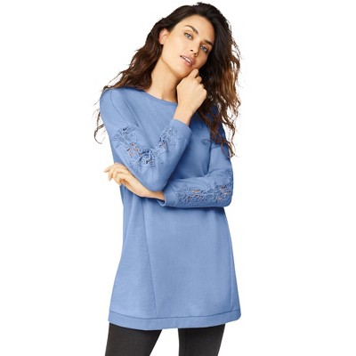 ellos Plus Size French Terry Lace Trim Sweatshirt Tunic