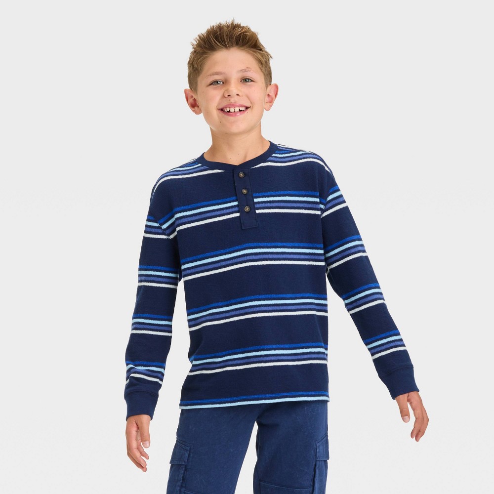 Boy Long Sleeve Relaxed Fit Striped Henley Shirt