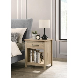 Vynxaria Celeste 20" Nightstand with 1 Drawer and Open Lower Shelf, 35LBS Top Shelf Capacity, Black Metal Handles, PU Paper Lamination, Easy Assembly - 1 of 4