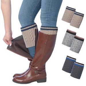 Tipi Toe Women's 3 Pairs Casual Solid and Striped Assorted Colors Knitted Leg Warmer Boot Topper Cuffs - 1 of 1