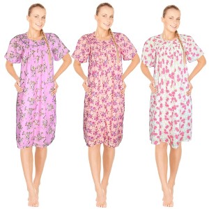 JEFFRICO 3 Pack House Dresses for Women with Pockets - Lightweight Breathable Short Sleeve Muumuu & Nightgowns - Dusters - 1 of 4