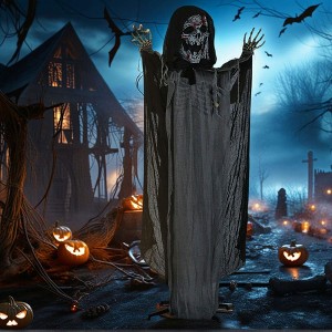 Resenkos 74" Skeleton Witch, Animatronic with Sound & Motion Activation, Light-Up Eyes & Chest, Green Gray - 1 of 4