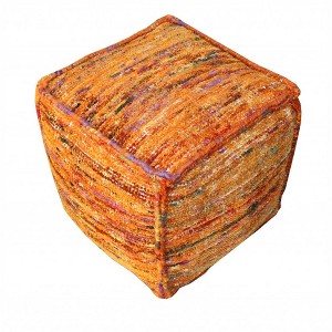 HomeRoots 18" Orange Recycled Silk and Cotton Blend Cube Pouf Ottoman - 1 of 4