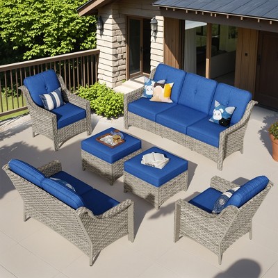 XIZZI All Weather Rattan Conversation Set, Wicker Furniture Sofa Set 3-Seat Couch with Cushion, Outside Rattan Sofa Set for Garden Backyard