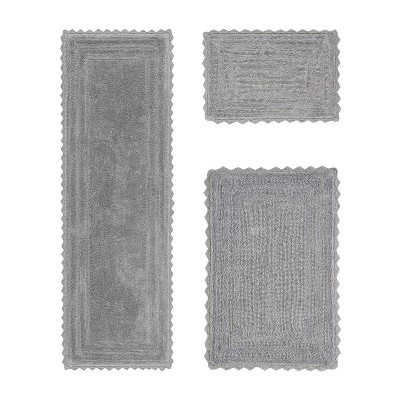 Lilly Crochet Collection 100% Cotton Tufted Reversible 3-Piece Bath Rug Set – Super Absorbent, Machine Washable Bathroom Mats with Crochet Pattern