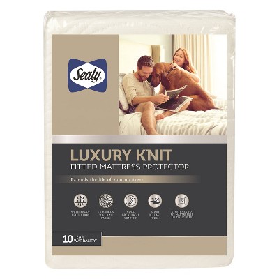 Queen Luxury Knit Mattress Protector White - Sealy