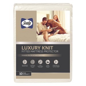 Twin Luxury Knit Mattress Protector White - Sealy