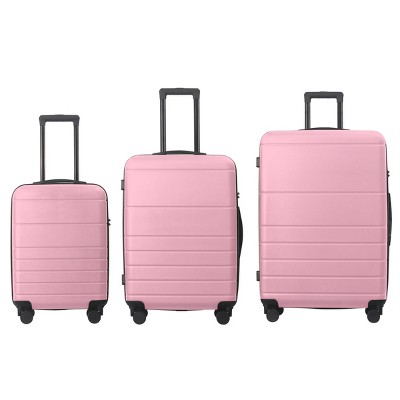 FURNIinspire Bag And Luggage Sets 3 Piece Travel Hard Shell Luggage, Lightweight Rolling Suitcases with Wheels, Pink, 20.87"*11.61"*30.31"