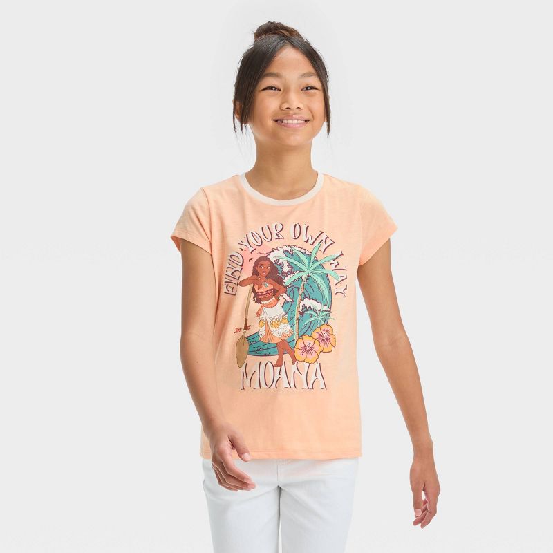 Girls&#39; Disney Moana Short Sleeve Graphic T-Shirt - Peach Orange/Cream, 1 of 4