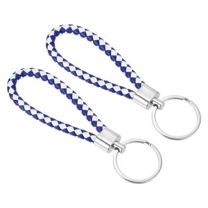 Unique Bargains Braided PU Leather Car Wallet Keychain with Stainless Steel Key Rings 2 Pcs - 1 of 3