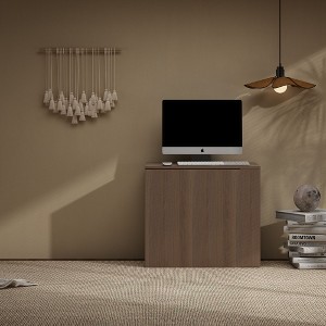 FUFU&GAGA Modern Expandable Walnut - toned Stretch Desk with Drawers and Storage Shelves - Ideal for Home Office and Study Spaces - 1 of 4