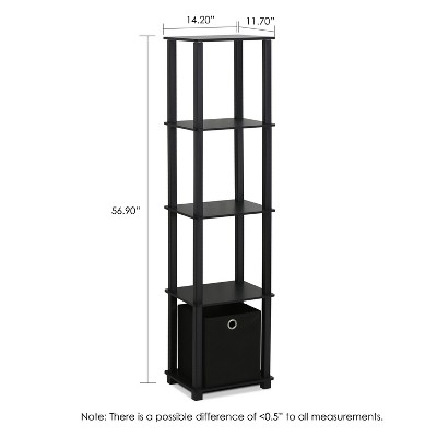 Furinno 5-Tier Black No-Tools Display Shelf with Storage Bin
