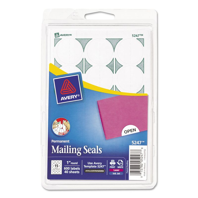 Avery Printable Mailing Seals 1" dia. White 600/Pack 05247, 1 of 9