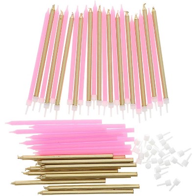 Blue Panda 48-Pack Metallic Gold & Pink Long Thin Birthday Cake Candles 5-Inch with Holders