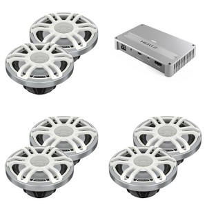 Hertz ( 3 Pair ) HMX 6.5 S-LD-SW 6 1/2" White/Silver Grill Coaxial Marine Speakers with RGB LEDs and Venezia V6 - 6 -Channel Marine Amplifier Bundle - 1 of 4