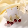 Cherry Earrings for Women, Red Funny Drop Dangle Hoop 18k Gold Plated Fruit Charm Leaf Cute Aesthetic Gift Jewelry - 3 of 4