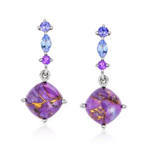 Ross-Simons Purple Turquoise and .23 ct. t.w. Multi-Gemstone Drop Earrings in Sterling Silver - 1 of 3