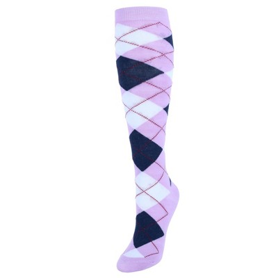 CTM Women's Fun Colored Argyle Plaid Knee High Socks (1 Pair)