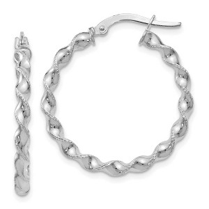 Black Bow Jewelry 2.5mm 14k White Gold Polished & Textured Twisted Hoops, 26mm (1 Inch) - 1 of 4