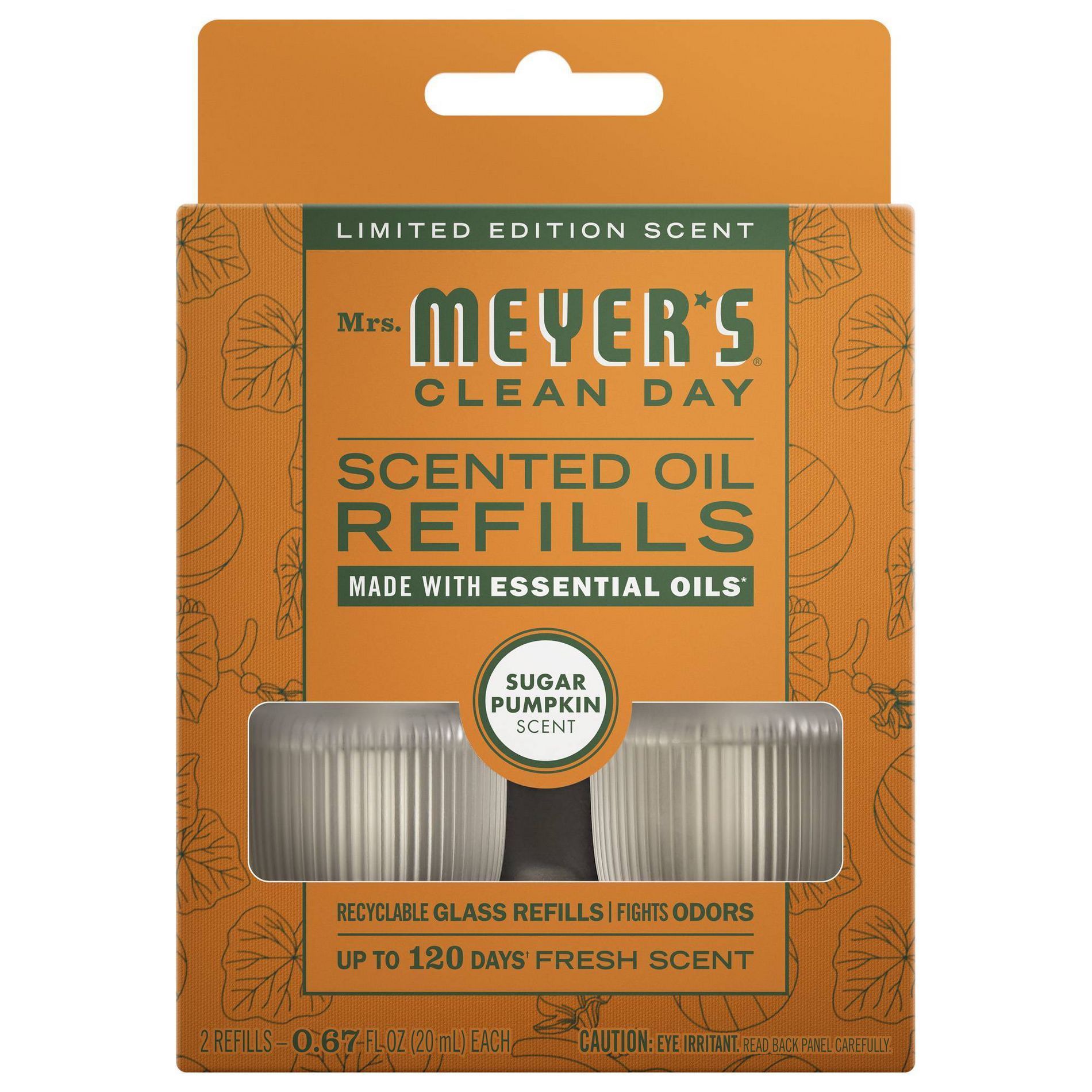 Mrs. Meyer's Clean Day Premium Scented Oil Plug-In Diffuser Air Freshener Refills - Sugar Pumpkin - 0.67 fl oz/2pk