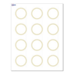 Avery Labels, 2" Diameter, Matte White, Gold Border w/ Gold Dots, 120ct - 1 of 4