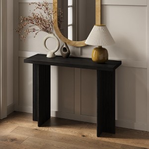 Stead Fluted Console Table - Solid Wood Entryway Table - Fluted Cross Bass and Rectangular Top (Black) - 1 of 4