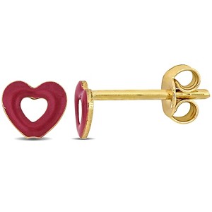 EVERLY JEWELRY | 14k Yellow Gold Enamel Heart Stud Earrings - 1 of 4