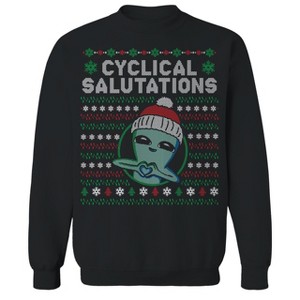Rerun Island Men's Strange Planet: Cyclical Salutations Festive Knit Christmas Long Sleeve Graphic Cotton Pullover Sweatshirt - 1 of 1