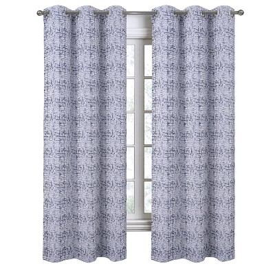 RT Designers Collection Luca Jacquard Grommet Curtain Panel Pair 36" x 84" Navy